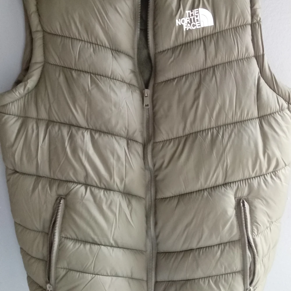The North Face Mens Puffer Vest Olive‎ Green Quilted Full Zip Fleece Lined